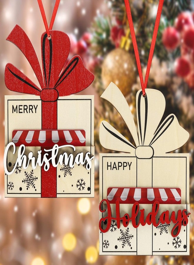 Yewfold 2 Pcs Christmas Card Holder Wooden Gift Box Shape Money and Card Holder Christmas Tree Ornaments for Winter Holiday Party Supplies (Gift) - Image 1